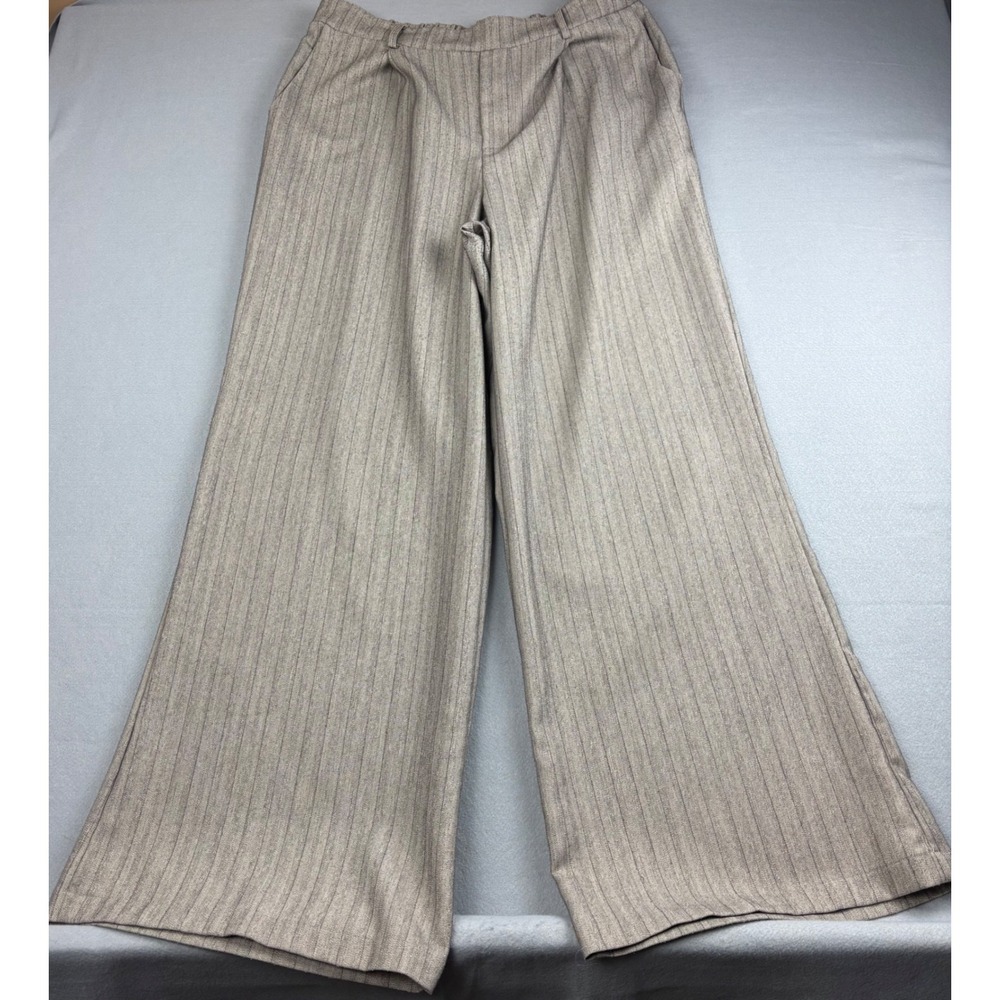 Fashion Nova Wide Leg Pants Womens Pinstripe Taupe Brown High Waisted Trouser